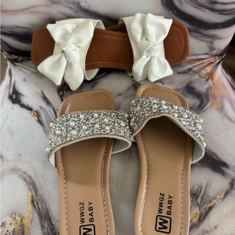 SHEIN White and Silver Embellished Kids Sandals